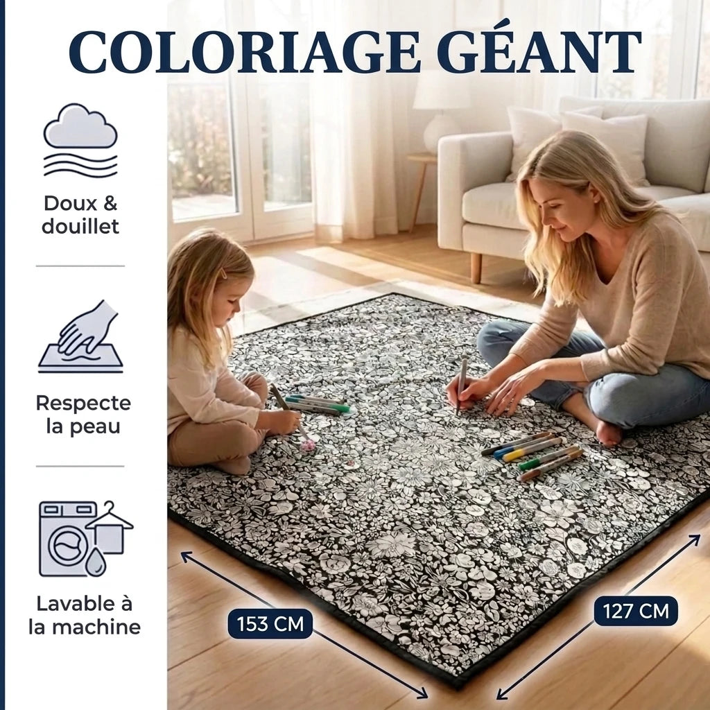 Coloriage géant 153 x 127 cm, doux, respecte la peau, lavable à la machine