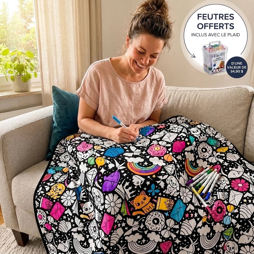 Plaid à colorier avec feutres offerts, valeur 34,90 $