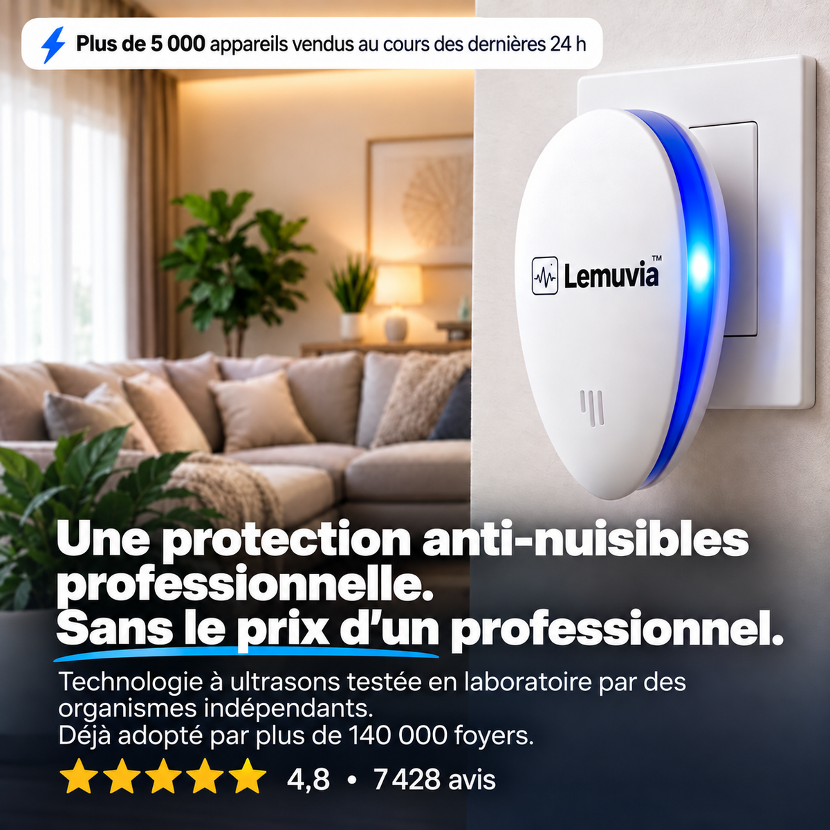 Lemuvia™ Répulsif à ultrasons contre les nuisibles - Éloignez 14 nuisibles définitivement